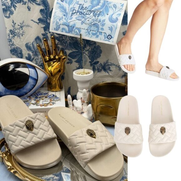 🆕 KURT GEIGER LONDON 🧿 NWOB Meena Eagle Quilted Slide, Bone - Sz 39 US 8.5 - Picture 1 of 11